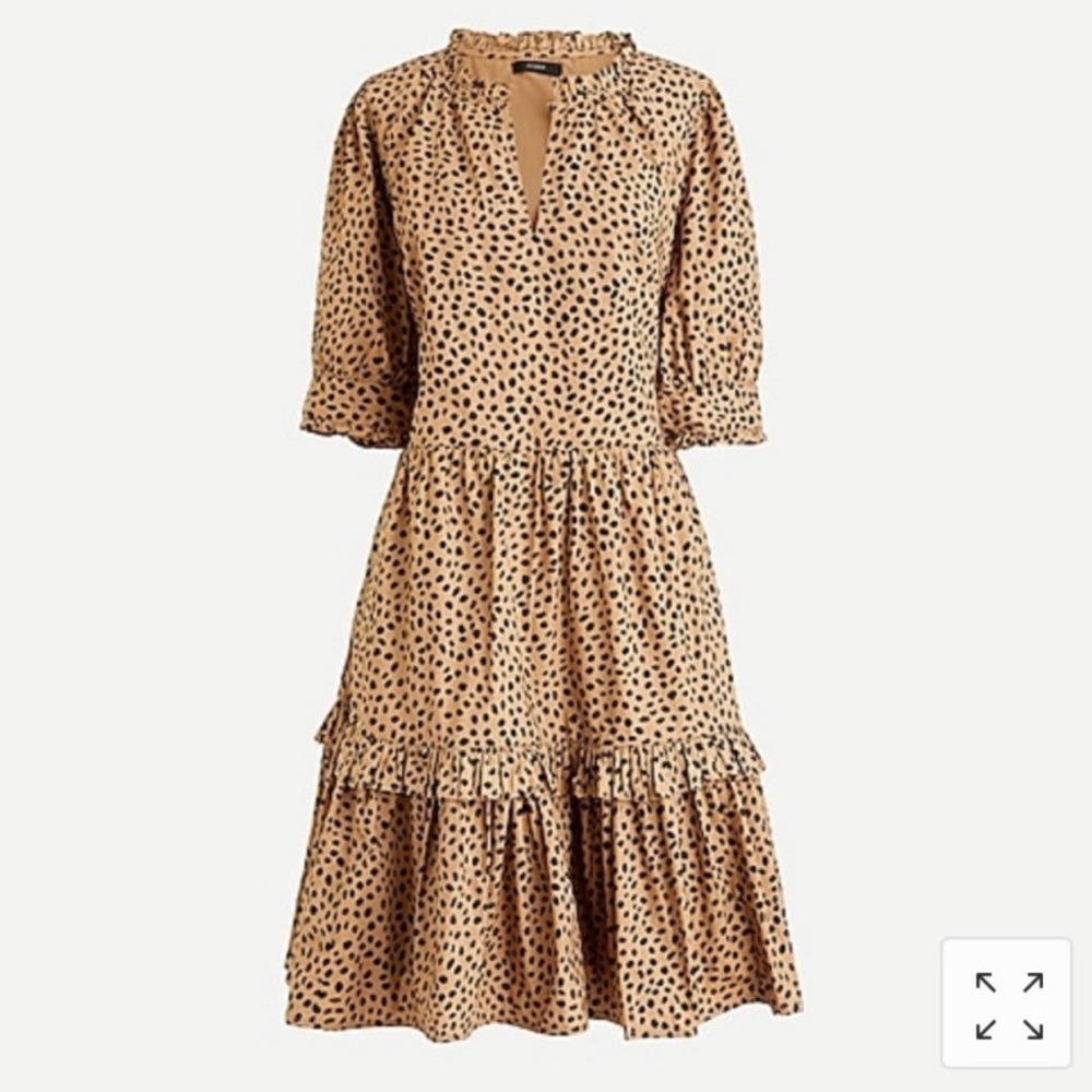 J.Crew Ruffleneck Tiered Popover Dress in Leopard Dot